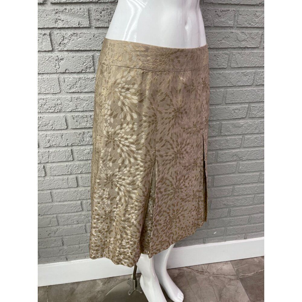 Ann Taylor Women Silk Gold Sequin Embossed Pleated Skirt Size 8 NWT - Picture 4 of 9